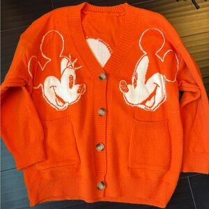 Kitchy Orange Cardigan with Mickey Mouse Design